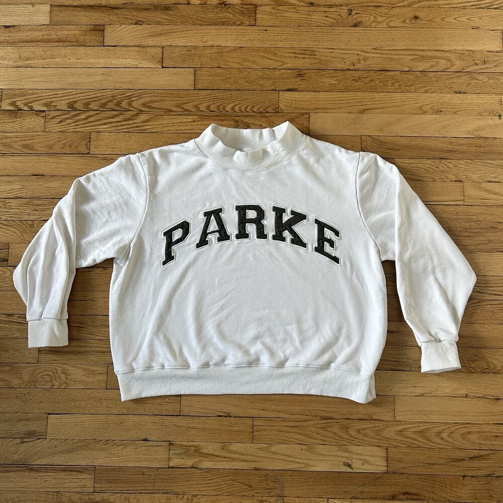 Parke White and Green Mockneck Sweatshirt Rare Size L/XL